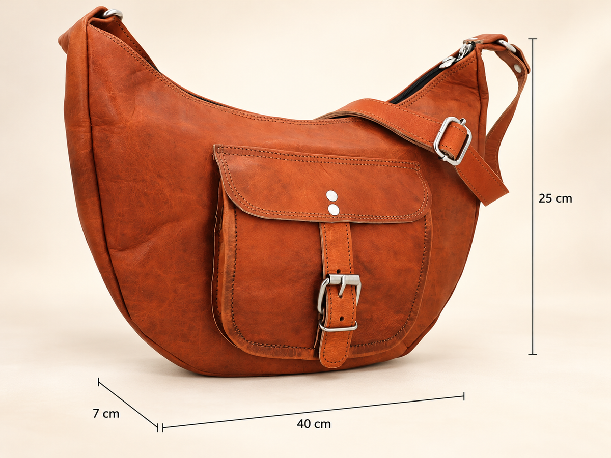 Mira | Half Moon Leather Shoulder Bag | EL VEENU
