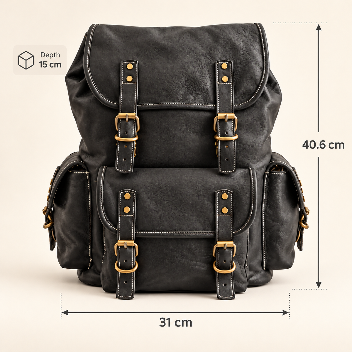Vasu Heritage Triple-Pocket Leather Backpack – Black | EL VEENU