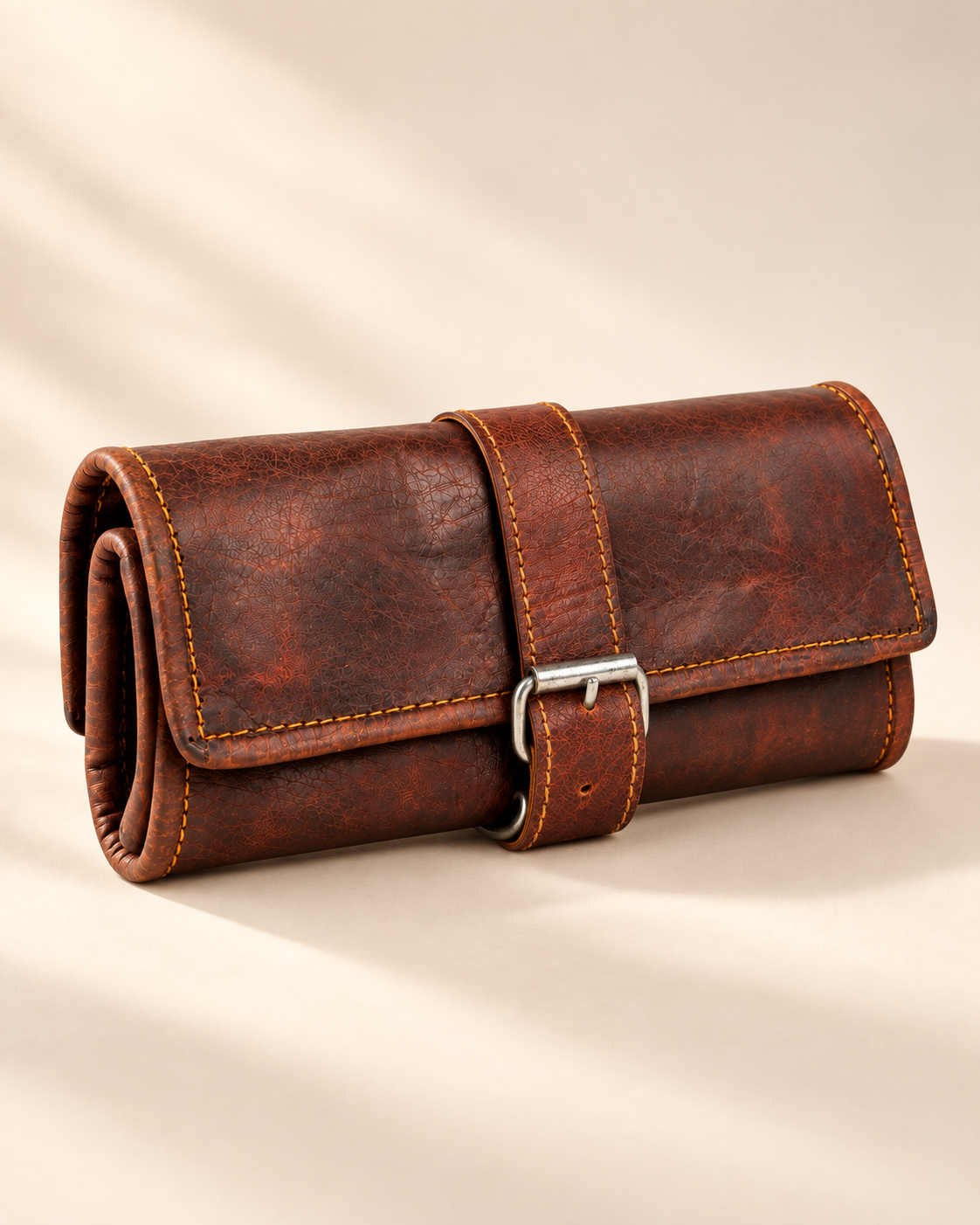 Full-Grain Leather Roll-Up Pencil Case with Tie Closure | EL VEENU