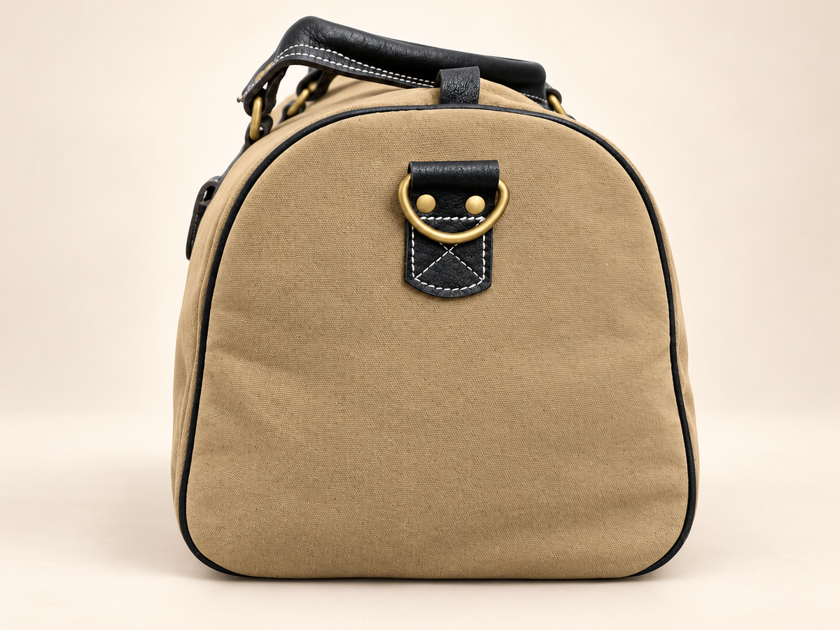 Olive Green Canvas & Black Leather Duffle Bag – 20 Inch Weekender Travel Bag