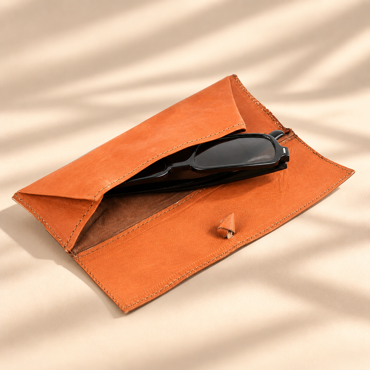Full-Grain Leather Glasses & Pen Case with Tie Closure