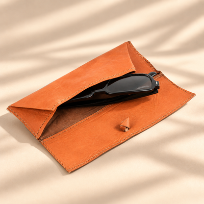 Full-Grain Leather Glasses & Pen Case with Tie Closure