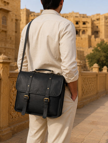 black leather messanger bag