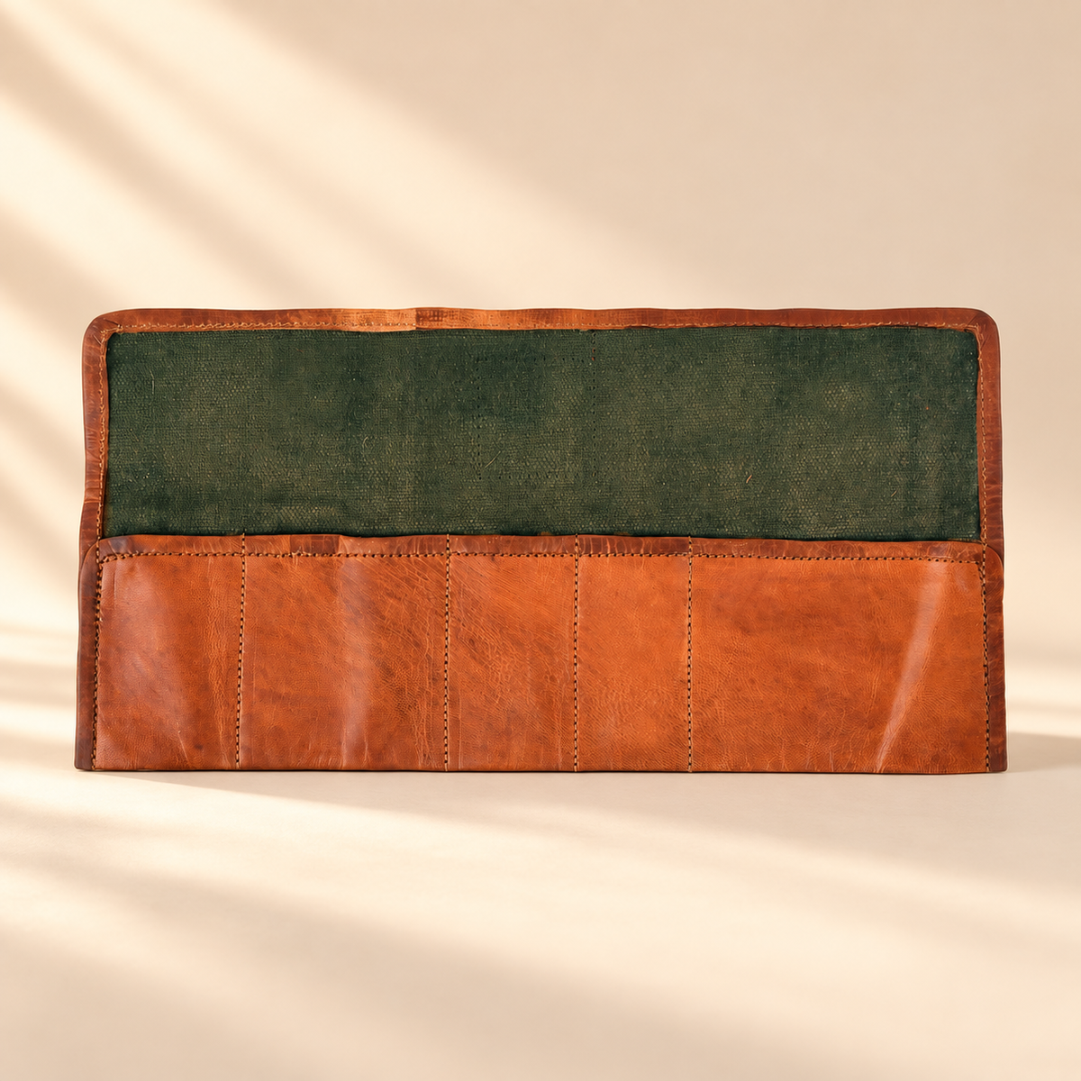 Full-Grain Leather Roll-Up Pencil Case with Tie Closure | EL VEENU