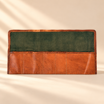 Full-Grain Leather Roll-Up Pencil Case with Tie Closure | EL VEENU