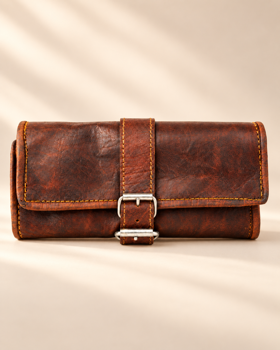 Full-Grain Leather Roll-Up Pencil Case with Buckle