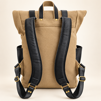 Canvas & Leather Roll-Top Travel Backpack | EL VEENU