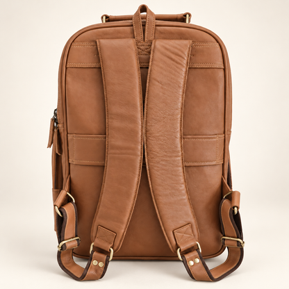 Dual-Pocket Trolley Backpack 16" | Leather Travel Backpack | EL VEENU
