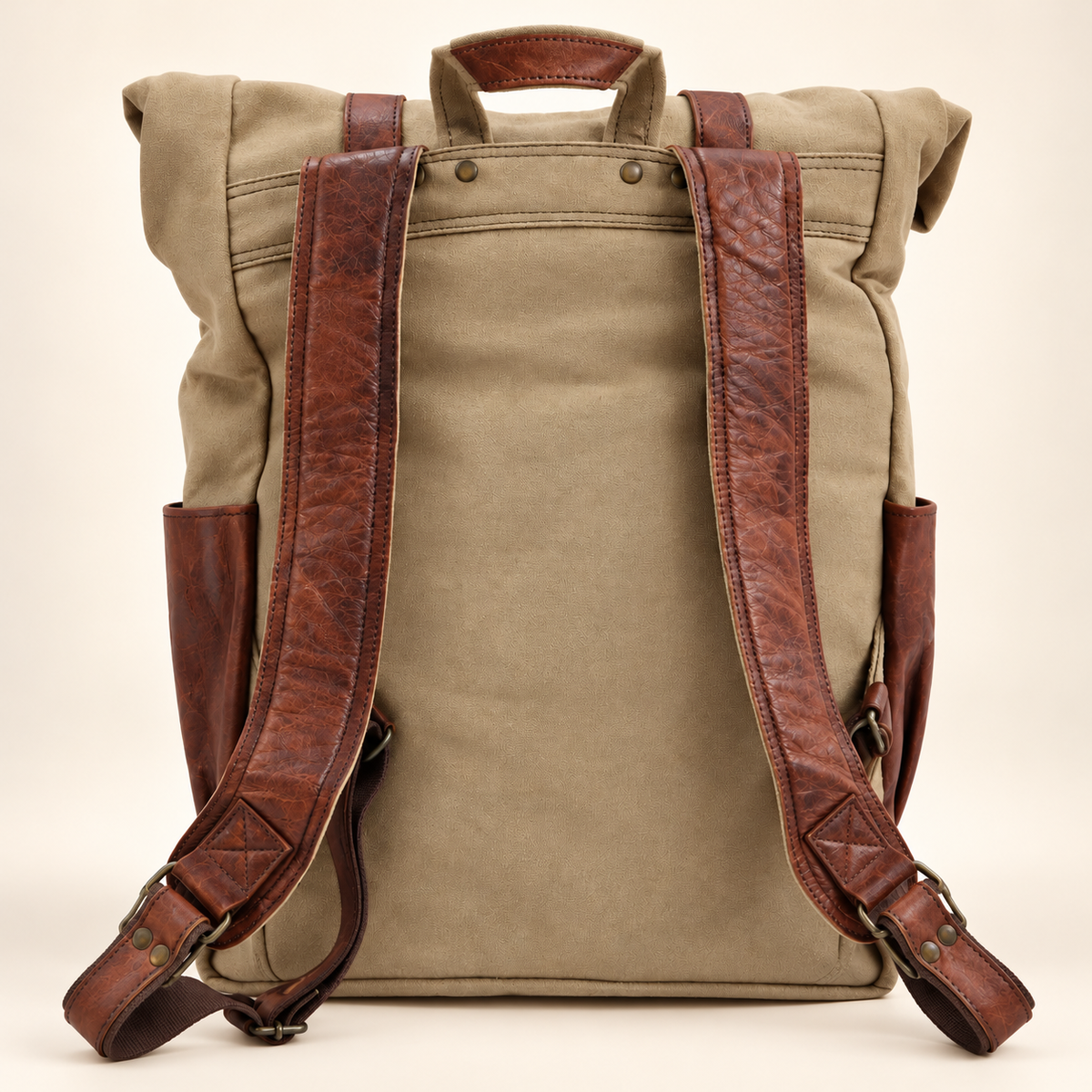 Canvas & Leather Roll-Top Travel Backpack | EL VEENU