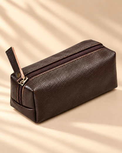 Square Top-Grain Leather Pen & Utility Pouch