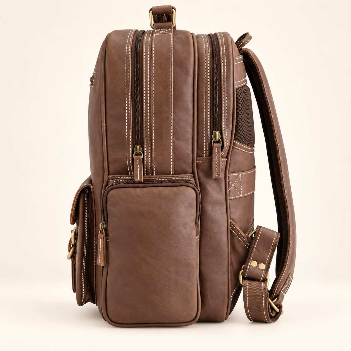 Dual-Pocket Trolley Backpack 16" | Leather Travel Backpack | EL VEENU
