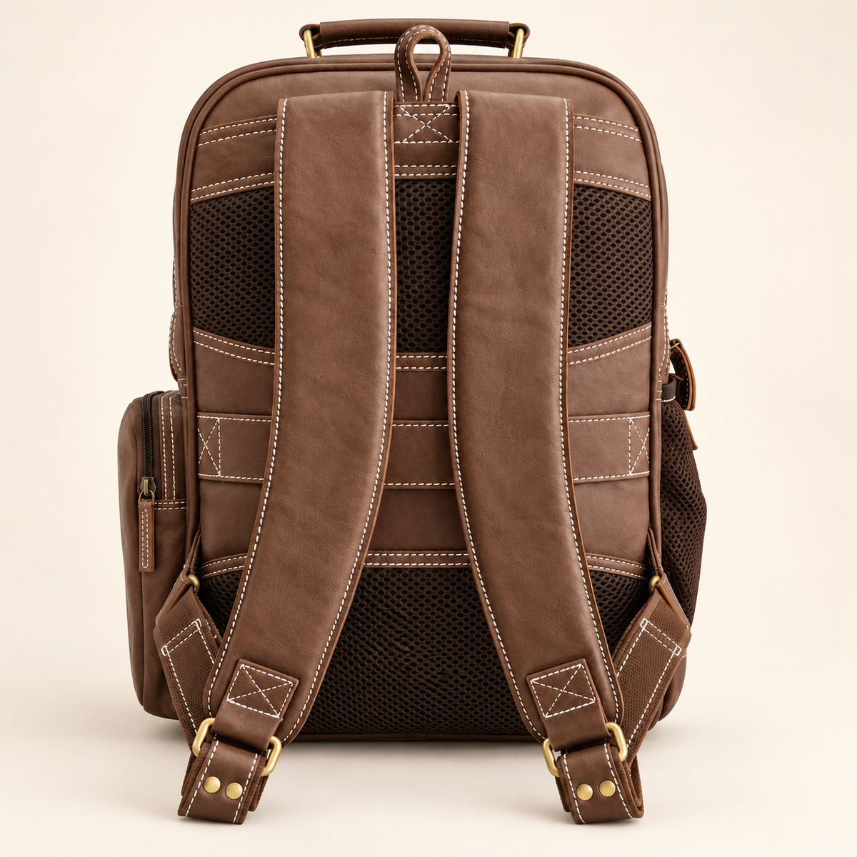 Dual-Pocket Trolley Backpack 16" | Leather Travel Backpack | EL VEENU