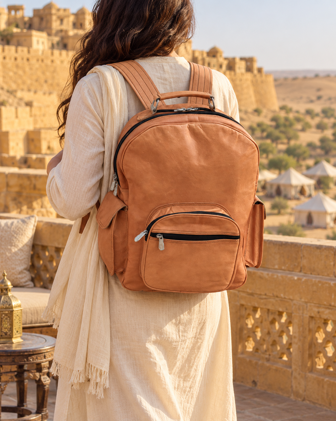 Twin-Section Dual Zip Pack 16" | Leather Backpack | EL VEENU