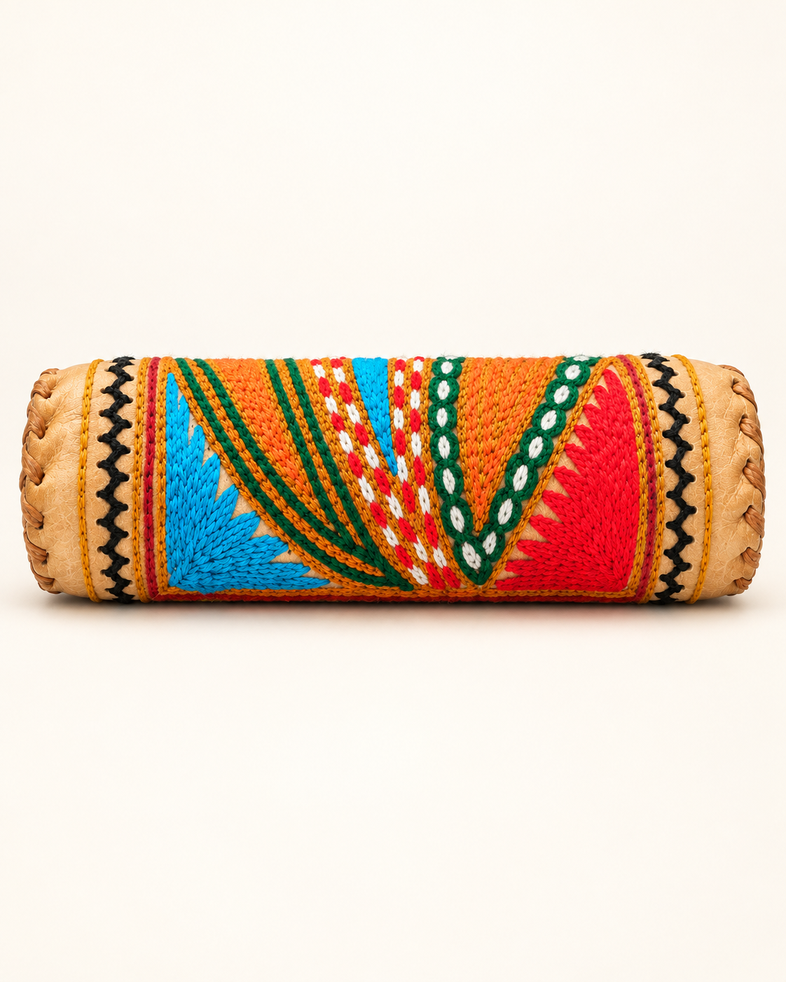 Embroidered Full-Grain Leather Pencil Case - Natural Brown