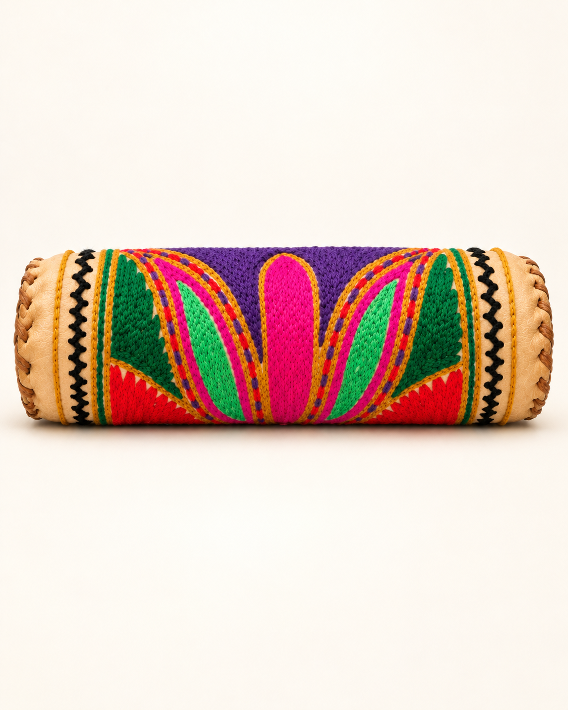 Embroidered Full-Grain Leather Pencil Case - Natural Brown