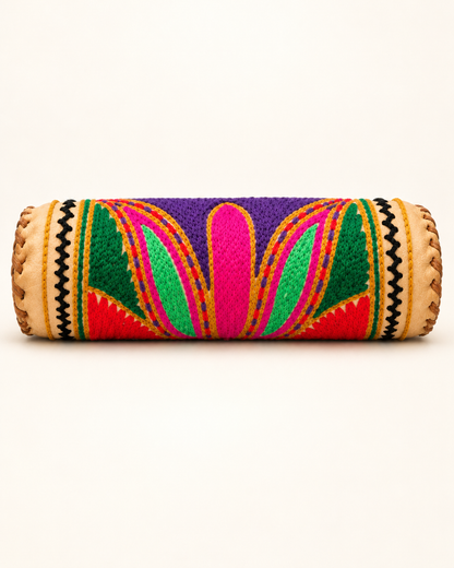 Embroidered Full-Grain Leather Pencil Case - Natural Brown