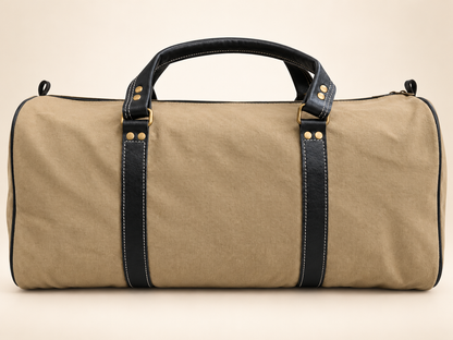 Olive Green Canvas & Black Leather Duffle Bag – 20 Inch Weekender Travel Bag