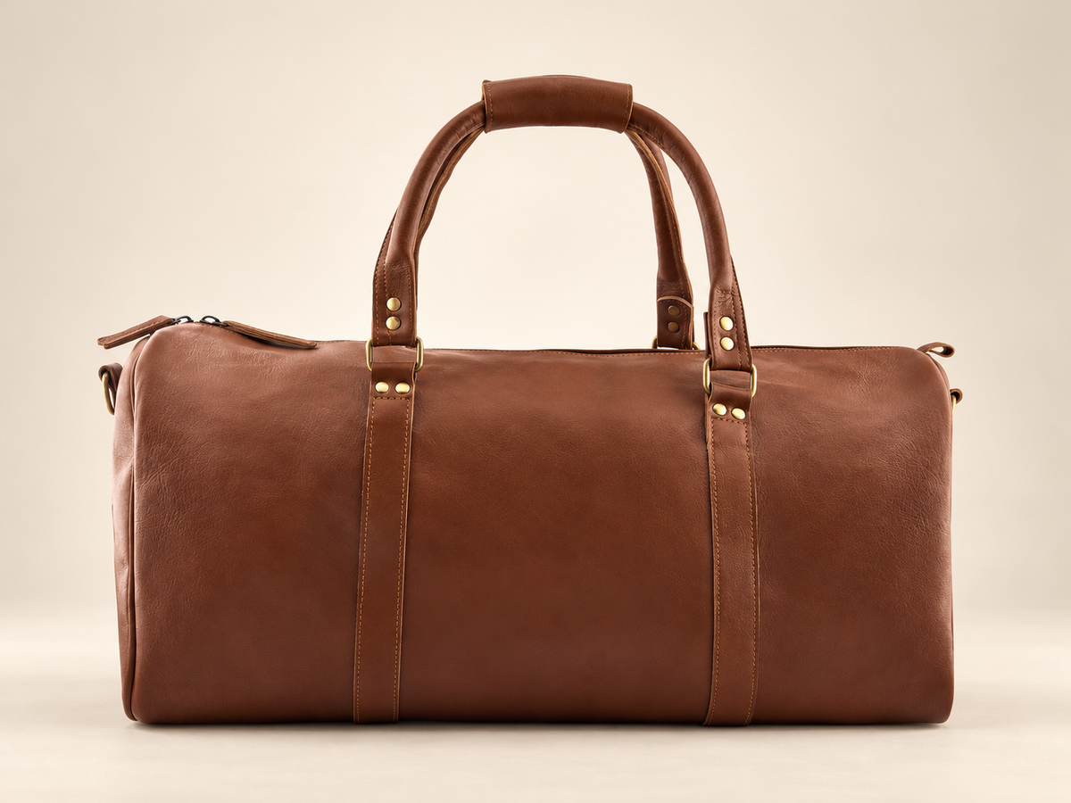 20-Inch Oval Leather Duffle Bag for Travel | EL VEENU
