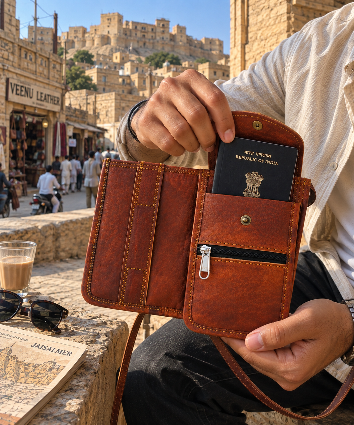 Leather Passport Holder & Travel Organizer with Strap | EL VEENU