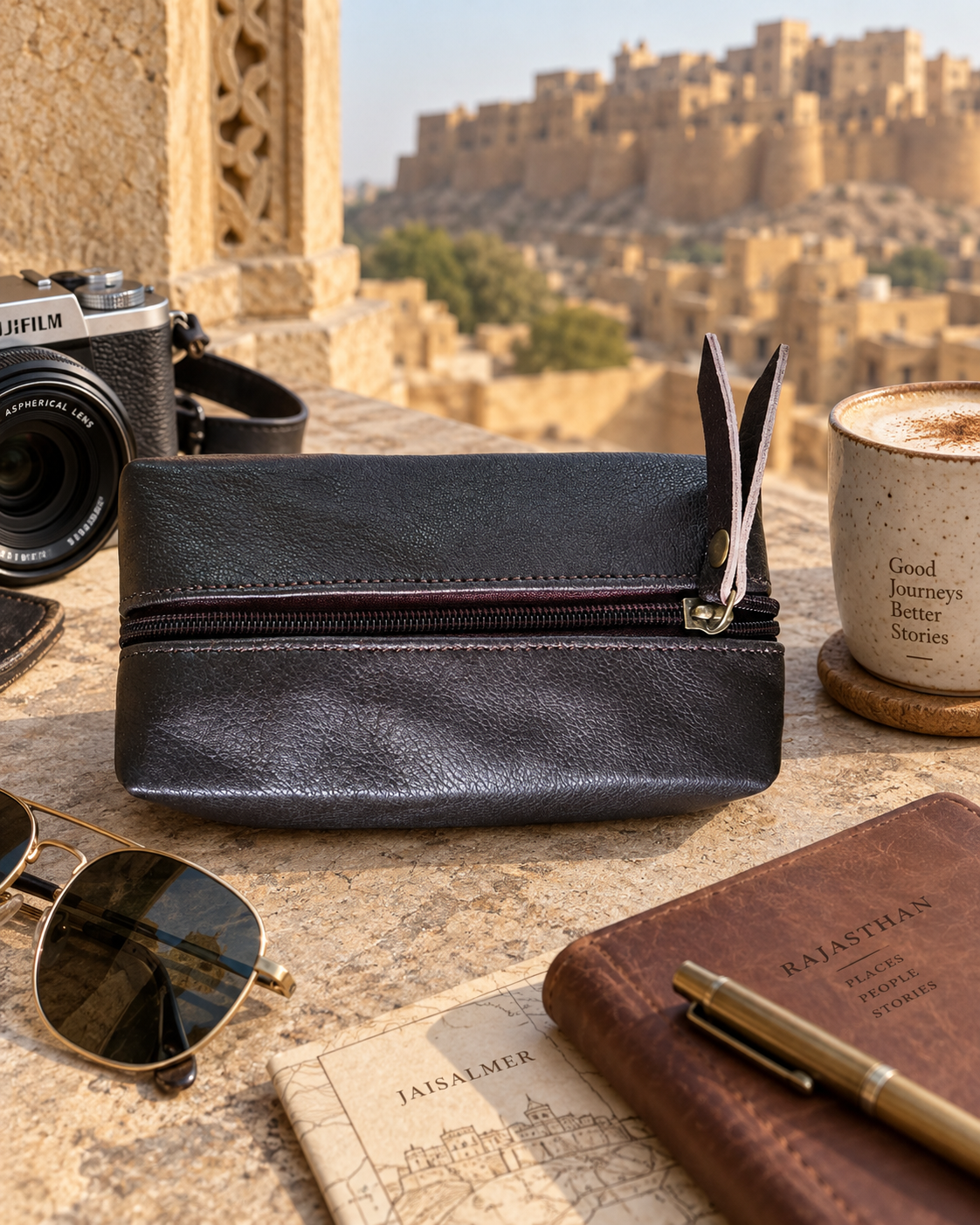 Square Top-Grain Leather Pen & Utility Pouch
