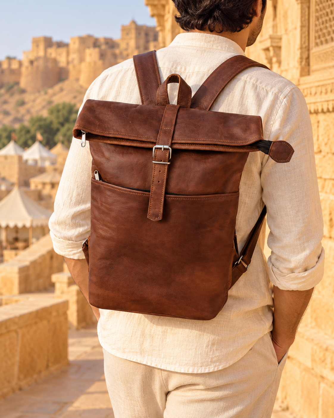 Flatbed Roll-Top Flap 20" | Leather Backpack | EL VEENU