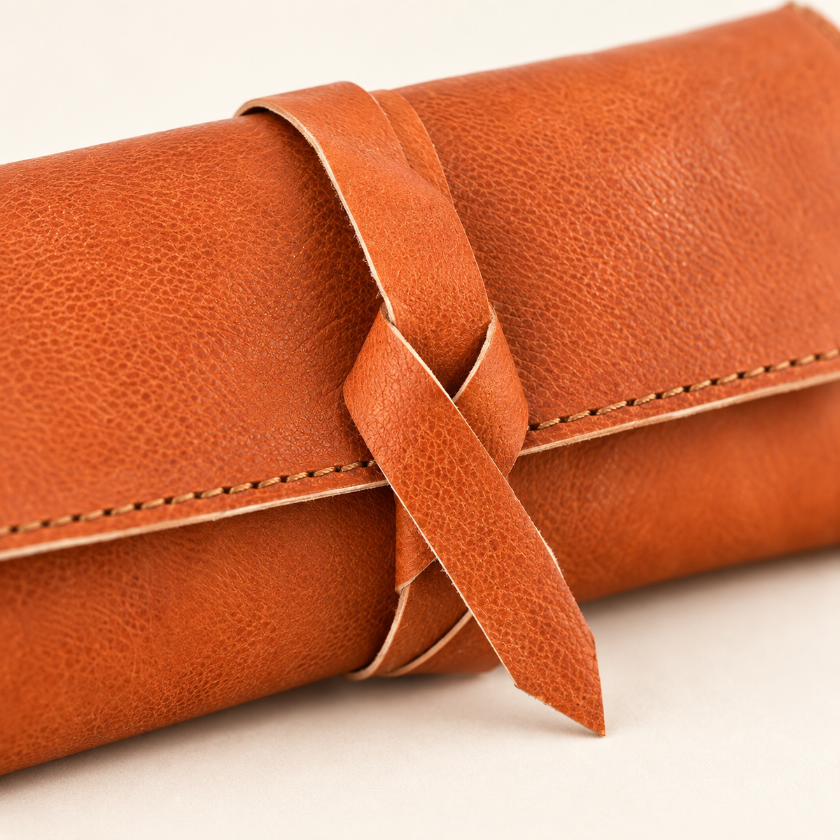 Full-Grain Leather Glasses & Pen Case with Tie Closure