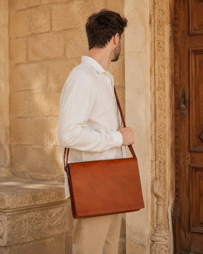 Natural Leather Messenger Laptop Bag