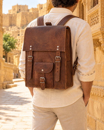 Boxed Front Pocket Pack 15" | Leather Backpack | EL VEENU