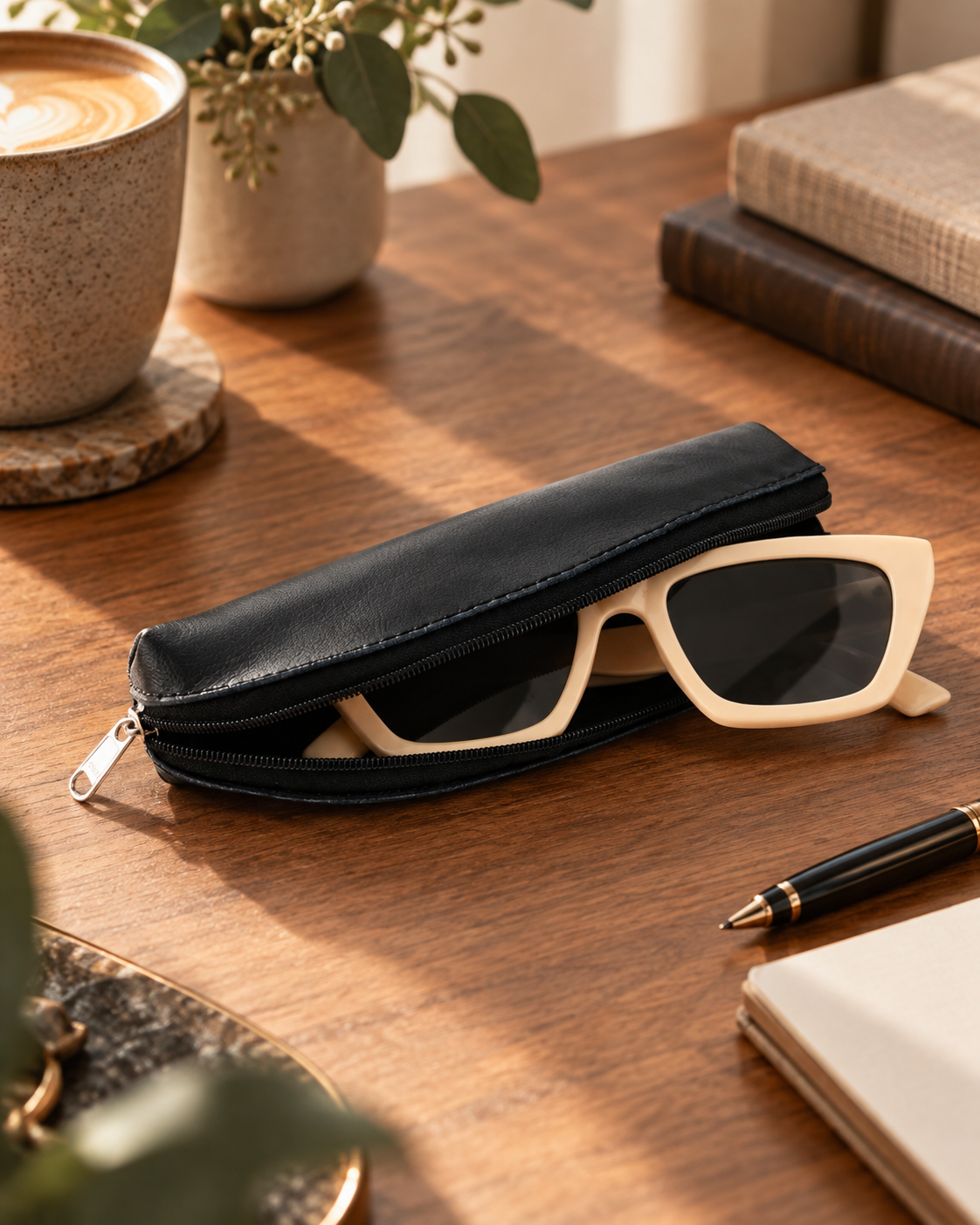 Versatile Leather Pencil & Sunglasses Case – Black & Tan | EL VEENU