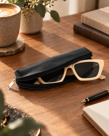 Versatile Leather Pencil & Sunglasses Case – Black & Tan | EL VEENU