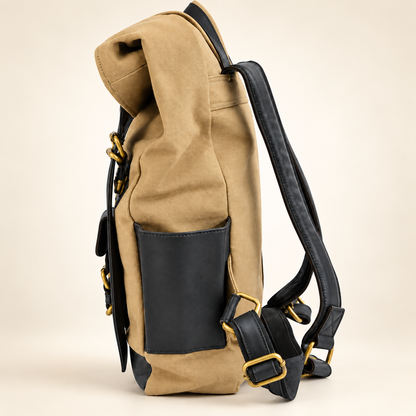 Canvas & Leather Roll-Top Travel Backpack | EL VEENU
