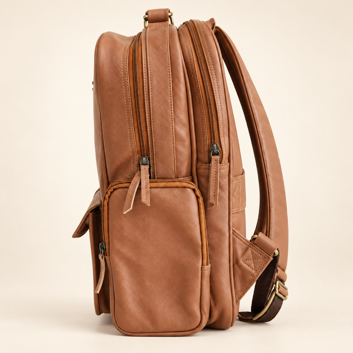Dual-Pocket Trolley Backpack 16" | Leather Travel Backpack | EL VEENU