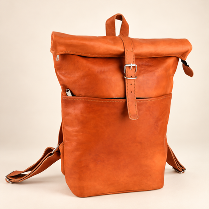 Flatbed Roll-Top Flap 20" | Leather Backpack | EL VEENU