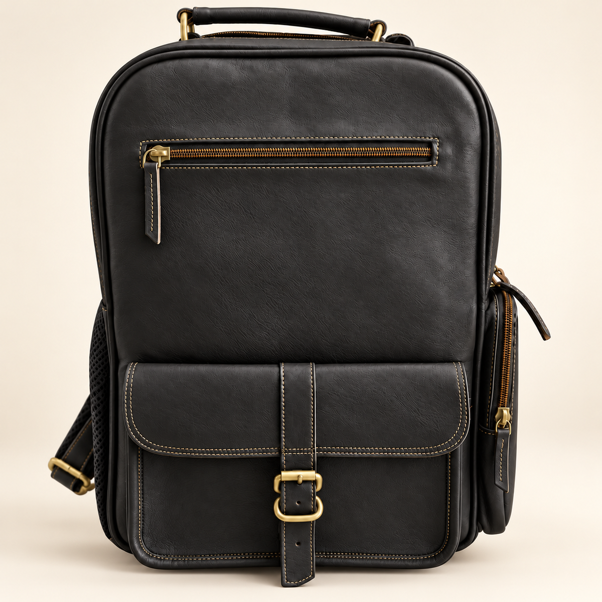 Dual-Pocket Trolley Backpack 16" | Leather Travel Backpack | EL VEENU