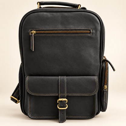 Dual-Pocket Trolley Backpack 16" | Leather Travel Backpack | EL VEENU