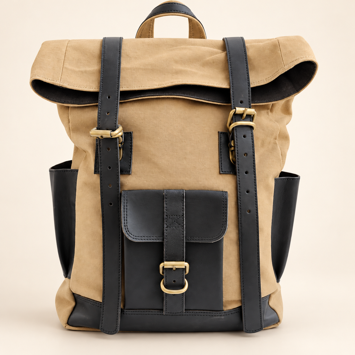 Canvas & Leather Roll-Top Travel Backpack | EL VEENU