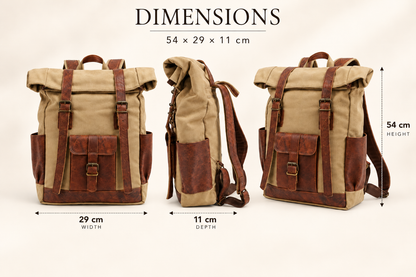 Canvas & Leather Roll-Top Travel Backpack | EL VEENU