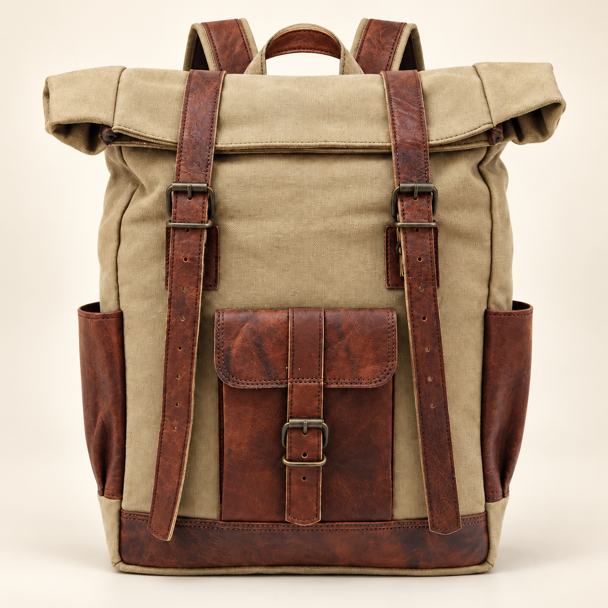 Canvas & Leather Roll-Top Travel Backpack | EL VEENU