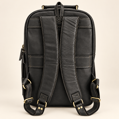 Dual-Pocket Trolley Backpack 16" | Leather Travel Backpack | EL VEENU