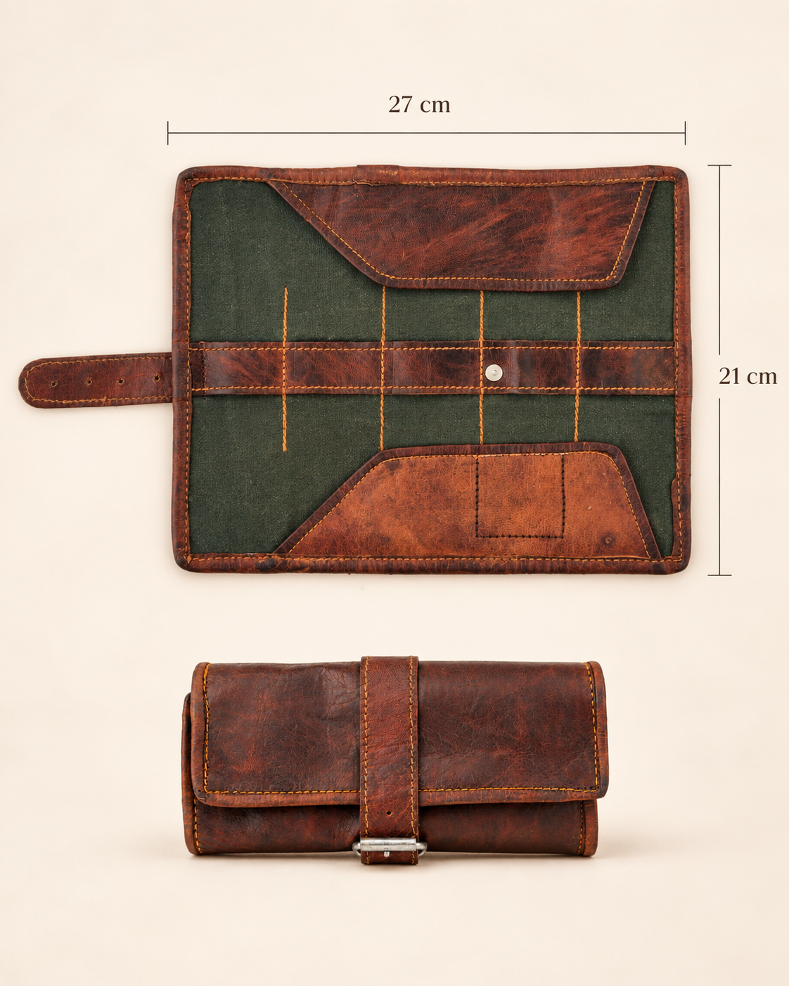 Full-Grain Leather Roll-Up Pencil Case with Buckle