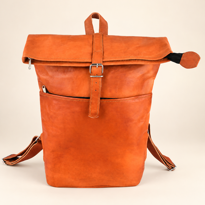 Flatbed Roll-Top Flap 20" | Leather Backpack | EL VEENU