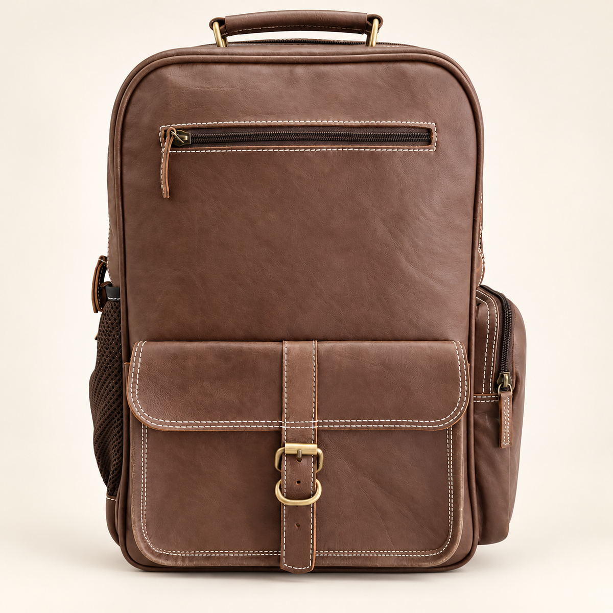 Dual-Pocket Trolley Backpack 16" | Leather Travel Backpack | EL VEENU
