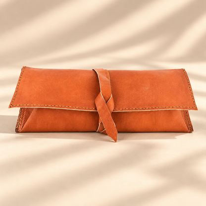 Full-Grain Leather Glasses & Pen Case with Tie Closure