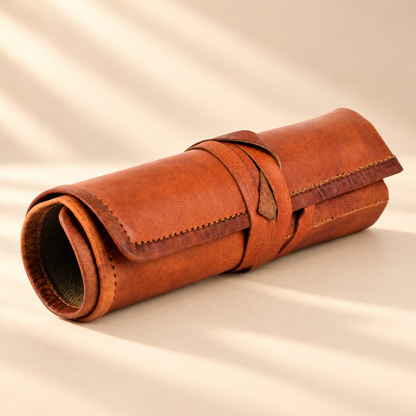 Full-Grain Leather Roll-Up Pencil Case with Tie Closure | EL VEENU