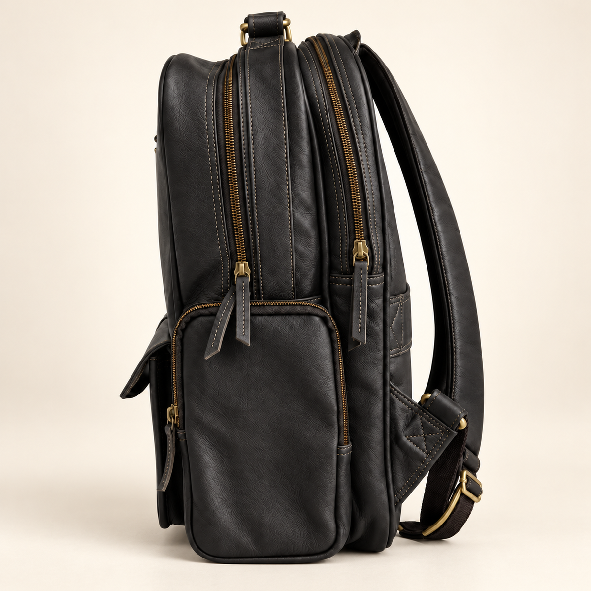 Dual-Pocket Trolley Backpack 16" | Leather Travel Backpack | EL VEENU