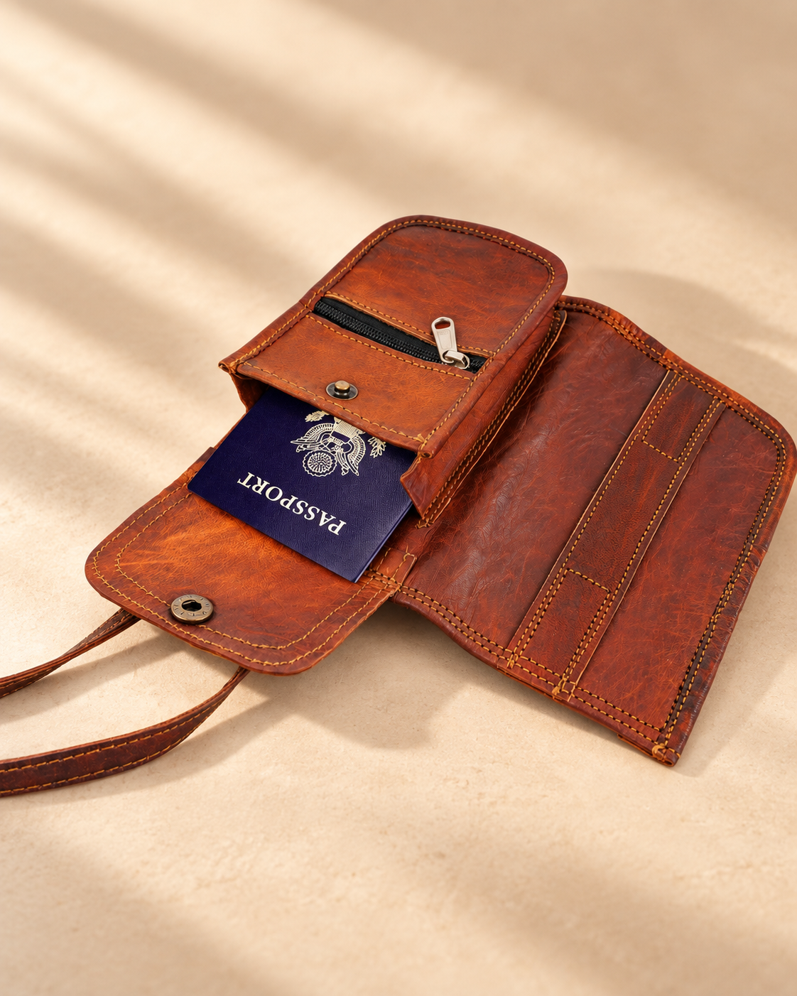 Leather Passport Holder & Travel Organizer with Strap | EL VEENU