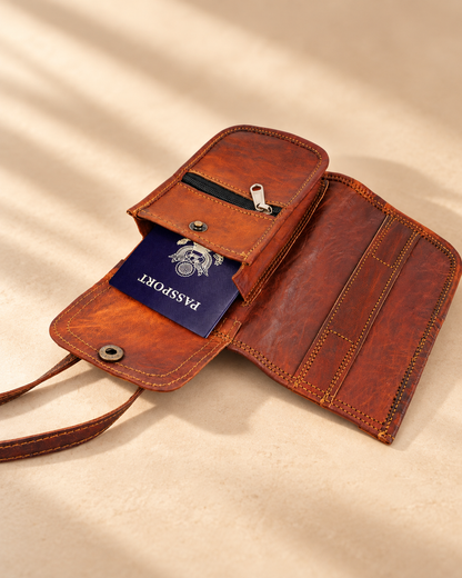Leather Passport Holder & Travel Organizer with Strap | EL VEENU